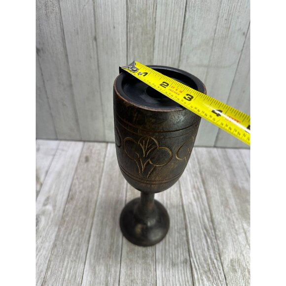 Vtg Wooden Goblet Style Candlestick Holders Carved Rustic Decor Set of 2 India - Picture 7 of 8